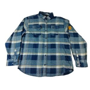 Burnside Mens Plaid Flannel‎ Shirt Snap Button Cowboy Western Rodeo Blue Size XL